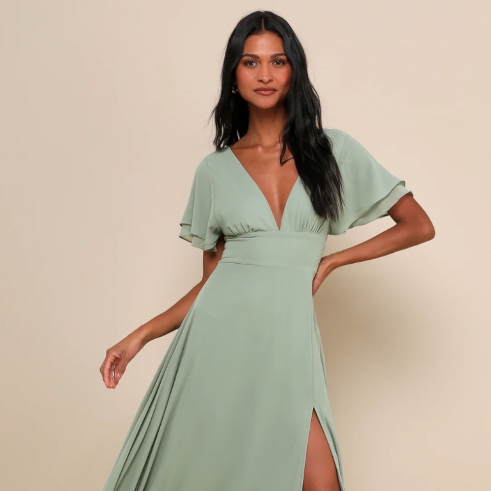 Promise Of Love Sage Brush Flutter Sleeve Maxi Dress
